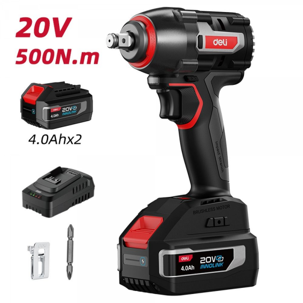 Гайковерт ударный аккумуляторный Deli DE231 (2АКБ*4Ач + ЗУ, 20V, 500Нм, 0-2900об/мин, 0-3700уд/мин)