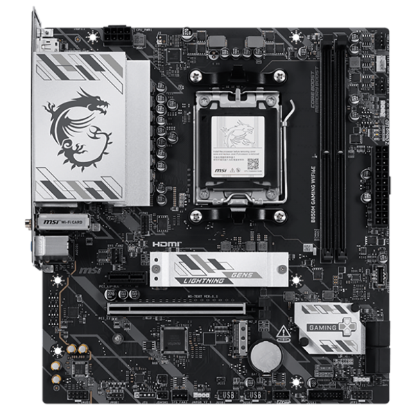 Материнская плата MSI B850M GAMING WIFI6E B850, AM5, 2*DDR5, 1*PCIEx16,1*PCIEx1, 2*M.2, 2*TypeC, 5*USB3.2Gen1, 6*USB2.0, 4*SATA3.0, 2.5G, DP, HDMI, M-ATX, RTL