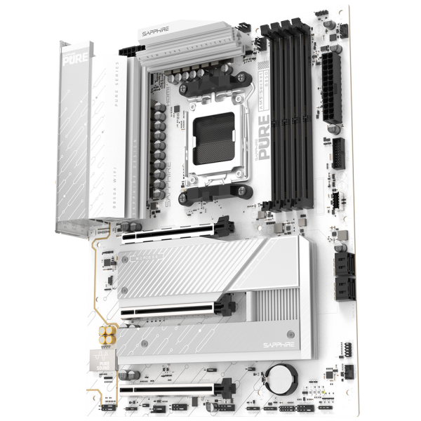 Материнская плата Sapphire B850A PURE WIFI7 B850, AM5, 4*DDR5, 3*PCIEx16, 3*M.2, 2*TypeC, 3*USB3.2Gen2, 2*USB3.2Gen1, 6*USB2.0, 4*SATA3.0, 2.5G, DP, HDMI, ATX, RTL