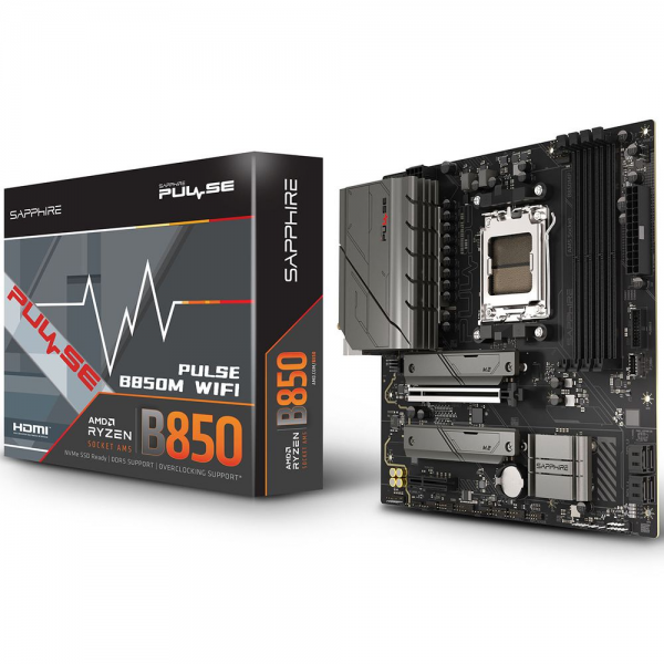 Материнская плата Sapphire B850M PULSE WIFI B850, AM5, 4*DDR5, 1*PCIEx16, 1*PCIEx4, 2*M.2, 2*TypeC, 4*USB3.2Gen1, 10*USB2.0, 4*SATA3.0, 2.5G, DP, HDMI, M-ATX, RTL