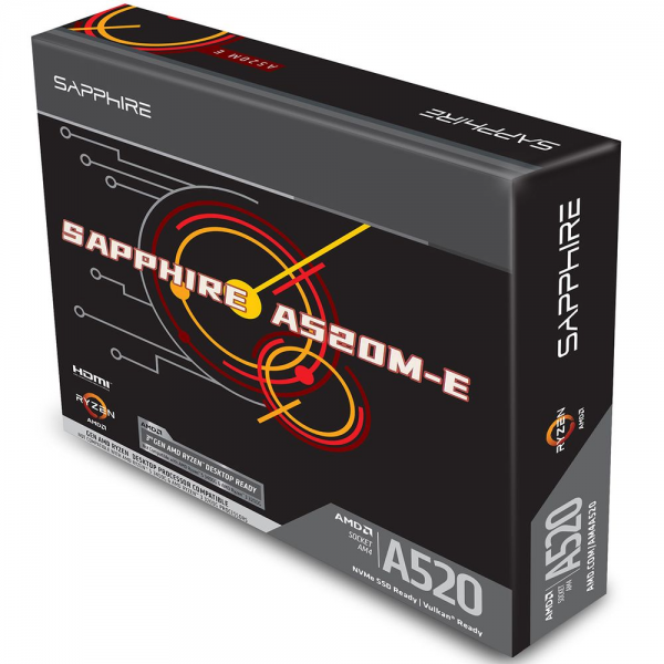 Материнская плата Sapphire A520M-E A520, AM4, 2*DDR4, 1*PCIEx16, 1*PCIEx1, 1*M.2, 6*USB3.2Gen1, 4*USB2.0, 4*SATA3.0, 1G, HDMI, M-ATX, RTL