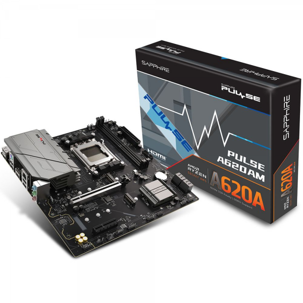 Материнская плата Sapphire A620AM PULSE A620, AM5, 2*DDR5, 1*PCIEx16, 1*PCIEx4, 2*M.2, 4*USB3.2Gen1, 6*USB2.0, 4*SATA3.0, 1G, DP, HDMI, M-ATX, RTL