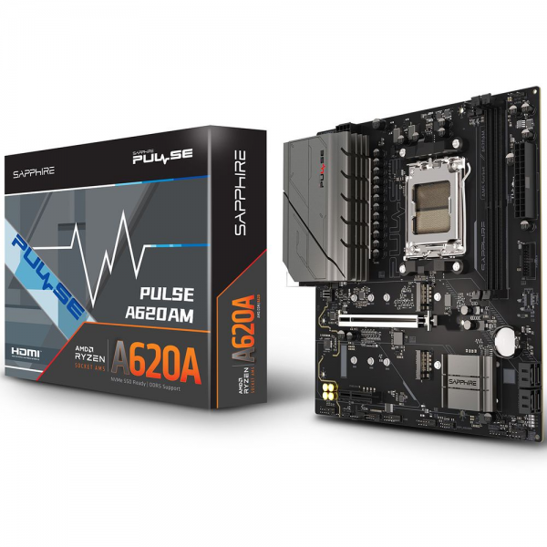 Материнская плата Sapphire A620AM PULSE A620, AM5, 2*DDR5, 1*PCIEx16, 1*PCIEx4, 2*M.2, 4*USB3.2Gen1, 6*USB2.0, 4*SATA3.0, 1G, DP, HDMI, M-ATX, RTL