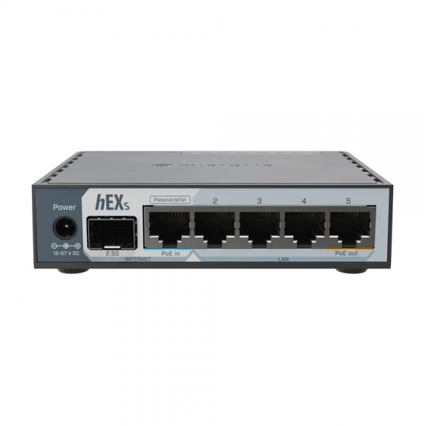 HEX S(2025), 2core (950 МГц), 5х 1G RJ45, SFP, USB, PoE