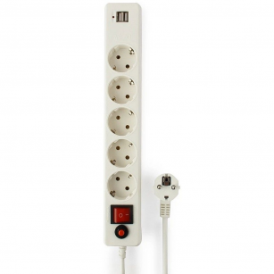 Сетевой фильтр Гарнизон ECL-5-U2-W-1.8 белый, 2 розетки USB A (12 Вт Max), 5 розеток Schuko (евро), 10А, 1,8м, ур.защиты 4, пакет