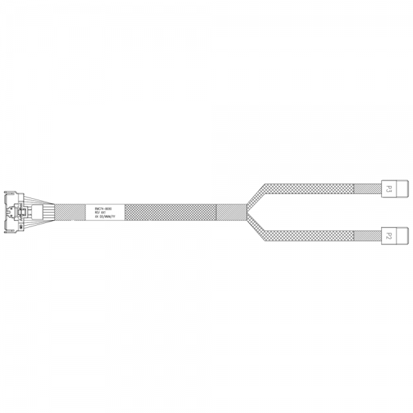 Кабель Amphenol RMC74-8690 Cable MCIO x8 74P (прямой) -TO- 2x HD MiniSAS 4i 36P (SFF8643 прямой) , 85 Ohm, SAS 4.0 / PCIe 4.0, L:80cm