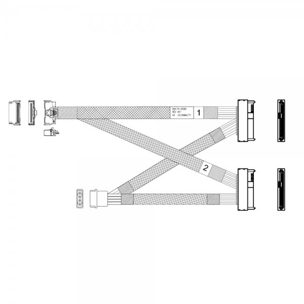 Кабель Amphenol RMC74-8986 Cable MCIO x8 74P (прямой) -TO- 2* U.2 (SFF-8639) , 85 Ohm, PCIe Gen 5, L:80cm