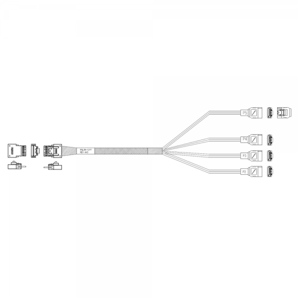 Кабель Amphenol RSL38-1277 Cable Slimline SASx4 (SFF8654) -to- 4 SATA (7pin) , 100 Ohm, (6G), 100CM