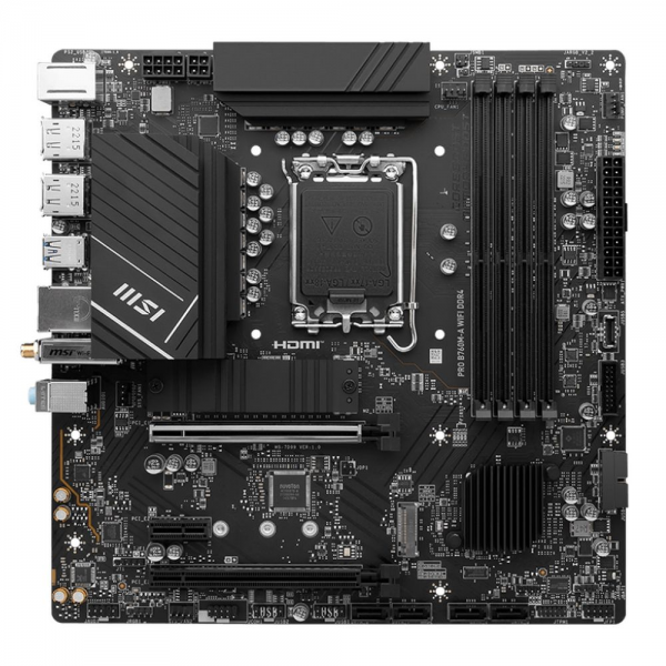 Материнская плата MSI Bad Pack PRO B760M-A WIFI DDR4 B760, LGA1700, 4*DDR4, 2*PCIEx16, 1*PCIEx1, 2*M.2, 1*TypeC, 2*USB3.2Gen2, 6*USB3.2Gen1, 6*USB2.0, 4*SATA3.0, 2.5G, 2*DP, 2*HDMI, M-ATX, RTL bp