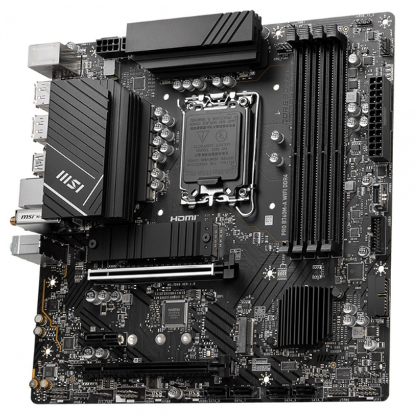 Материнская плата MSI Bad Pack PRO B760M-A WIFI DDR4 B760, LGA1700, 4*DDR4, 2*PCIEx16, 1*PCIEx1, 2*M.2, 1*TypeC, 2*USB3.2Gen2, 6*USB3.2Gen1, 6*USB2.0, 4*SATA3.0, 2.5G, 2*DP, 2*HDMI, M-ATX, RTL bp