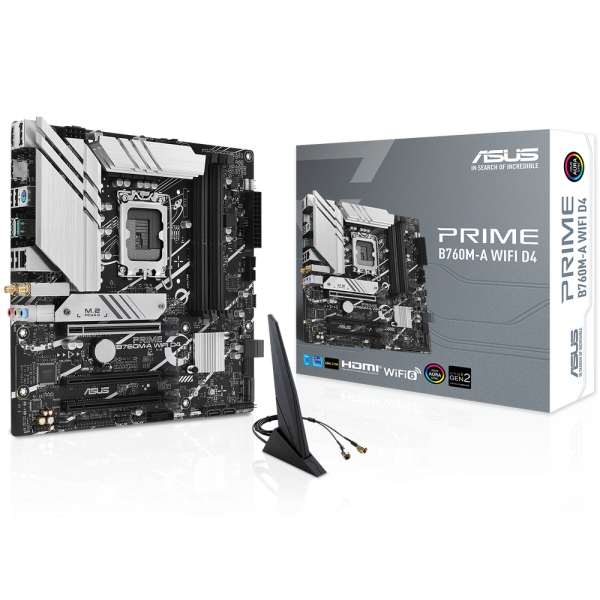 Материнская плата ASUS PRIME B760M-A WIFI D4 LGA1700 mATX 4xDDR4 3xPCIEx16 2xM.2 DP 2xHDMI 2.5GLAN WiFi 6