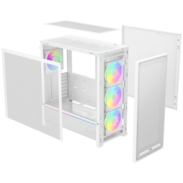 Корпус для ПК Ocypus Delta-C70-WHG400XX-GL Case Delta C70 WH ARGB EATX / win / white / 4 ARGB fans / no PSU