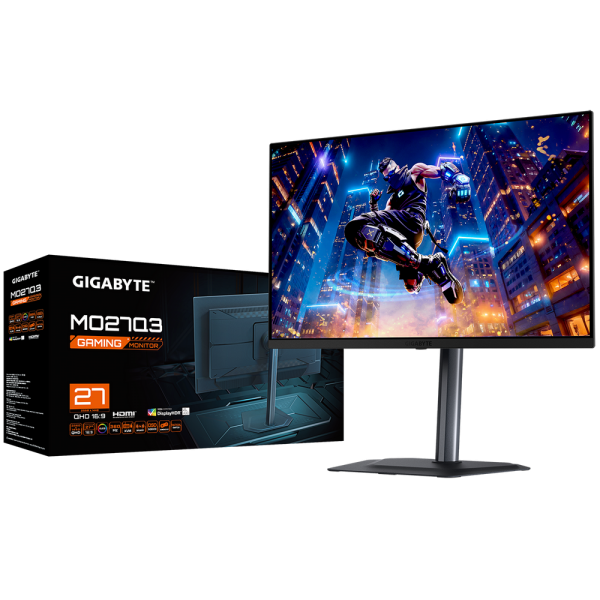 Монитор 27" Gigabyte MO27Q3 EK Black (QD OLED, 2560 x 1440, 360Hz, 0,03ms, 250cd/m->1000(пиковая), 1500:1, 2xHDMI-2.1, DP-1.4, 3xUSB3.2, USB Type-C(18Вт),Pivot