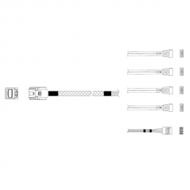 Кабель Miradeed  MD-6715030,  HDmSAS SFF8643 -to- 4*SATA + SideBand, 12G, 85 Ohm, 100cm