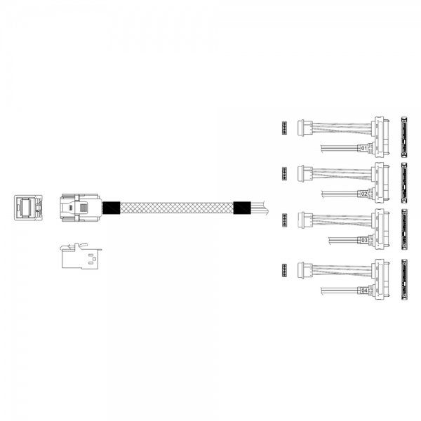Кабель Miradeed MD-6715033, HDmSAS SFF8643 -to- 4*SAS SFF8482 , 12G, 85 Ohm, 100cm