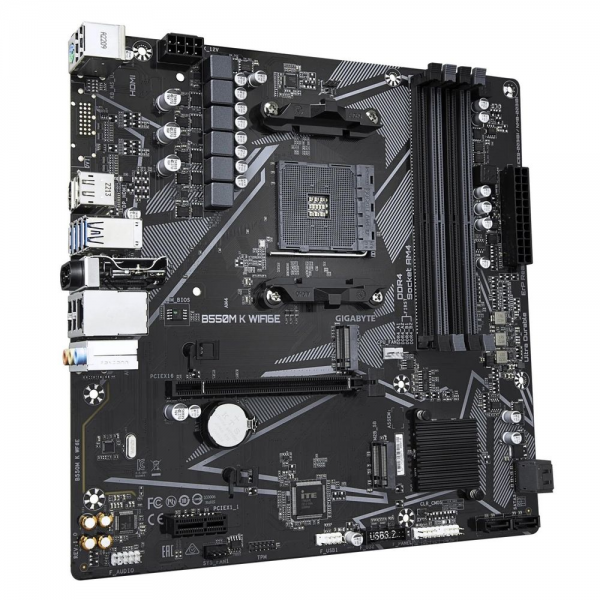 Материнская плата Gigabyte B550M K WIFI6E B550, AM5, 4xDDR4, 1*PCI-Ex16,2*M.2, 6*USB3.2Gen1, 6*USB2.0, 4*SATA3.0, 1G, DP, HDMI, ATX, RTL