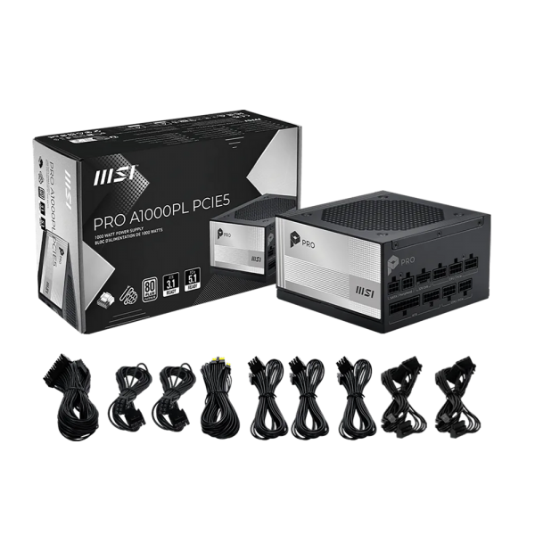 Блок питания ПК MSI PRO A1000PL PCIE5 1000W, 80+ Platinum, полностью модульный, ATX 3.1, PCIE5.1, RTL