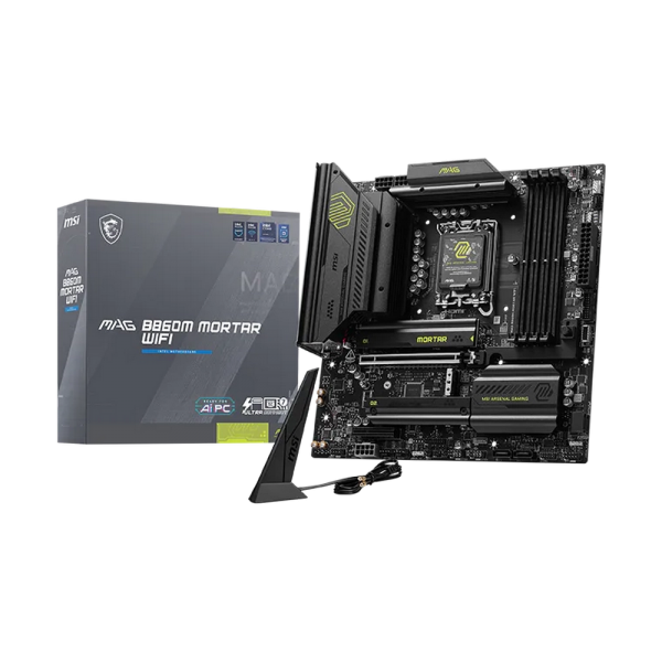 Материнская плата MSI MAG B860M MORTAR WIFI B860, LGA1851, 4*DDR5, 1*PCIEx16, 1*PCIEx4, 3*M.2, 2*TypeC, 3*USB3.2Gen2, 2*USB3.2 Gen1, 8*USB2.0, 4*SATA3.0, 5G, Type-C(DP), DP, HDMI, M-ATX, RTL