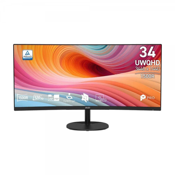 Монитор 34" MSI PRO MP341CQ E12 Curved VA, 3440x1440, 120Hz, 4ms, 300сd/m, 3500:1, HDR | 2xHDMI(2.0b), DP(1.4a) | InPSU, Speakers, Vesa 100, Black