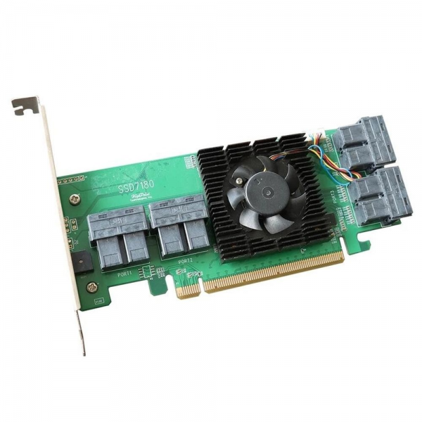 RAID-контроллер HighPoint SSD7180, PCIe 3.0 x16, Ports: 8x HDmSAS (SFF-8643), LP, RAID 0,1,10