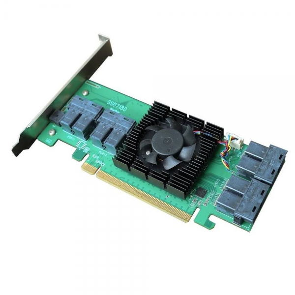 RAID-контроллер HighPoint SSD7180, PCIe 3.0 x16, Ports: 8x HDmSAS (SFF-8643), LP, RAID 0,1,10