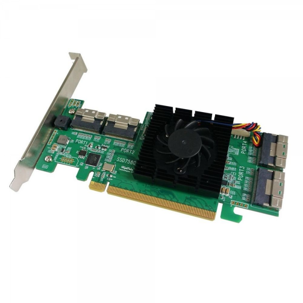 RAID-контроллер HighPoint SSD7580B, PCIe 4.0 x16, Ports: 8x SlimlineSAS (SFF-8654), LP, RAID 0,1,10
