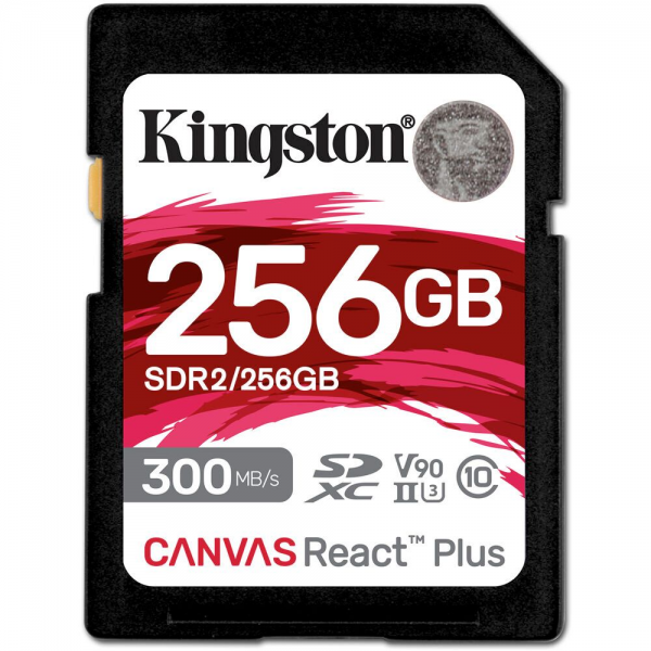 Карта памяти Kingston SDXC 256GB Canvas React Plus Memory Card SDR2/256GB UHS-II U3 Class 10/V90, w/o Adapter, 300/260Mb/s, RTL