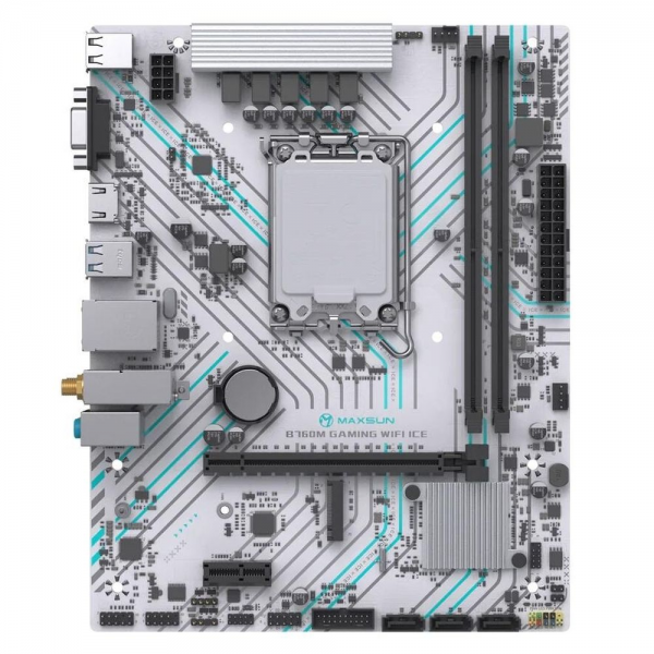 Материнская плата Maxsun MS-B760M GAMING WIFI ICE B760, LGA1700, 2*DDR4, 1*PCIEx16, 1*PCIEx1, 1*M.2, 4*USB3.2Gen1, 6*USB2.0, 3*SATA3.0, 1G, VGA, HDMI, M-ATX, RTL