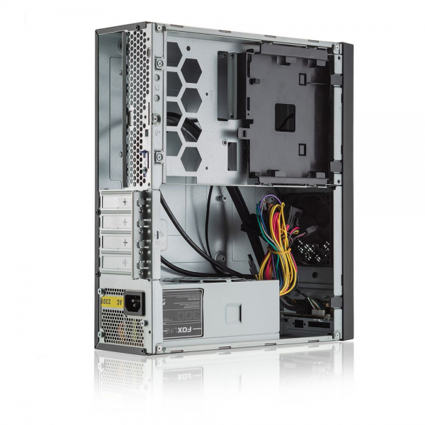Корпус для ПК FoxLine FL-1001-TFX300S-U32C mATX case, black w/PSU TFX 300W, w/2xUSB2.0+2xUSB3.0+1xType-C (USB2.0),w/1xcombo audio, w/pwr cord, w/ 8cm FAN