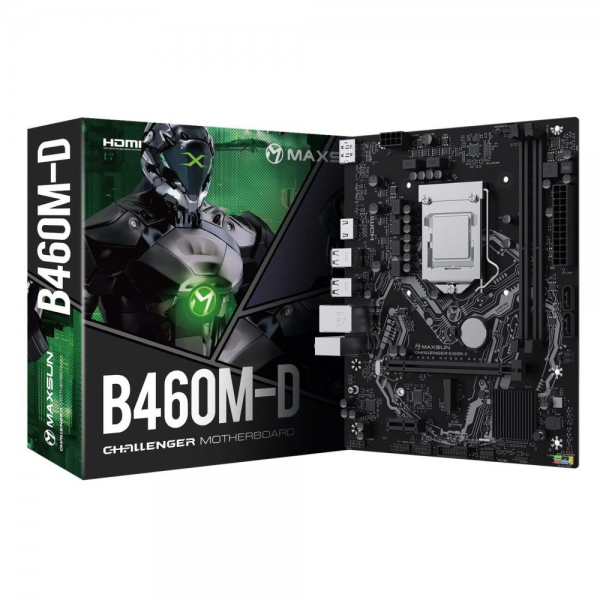 Материнская плата Maxsun MS-Challenger B460M-D B460, LGA1200, 2*DDR4, 1*PCIEx16, 1*PCIEx1, 1*M.2, 4*USB3.2 Gen1, 6*USB2.0, 2*SATA3.0, 1G, DP, HDMI, M-ATX, RTL