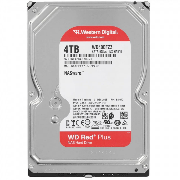 Жесткий диск Western Digital 4TB WD40EFZZ Red Plus, SATA3, Cache 128MB IntelliPower