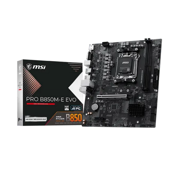 Материнская плата MSI PRO B850M-E EVO B850, AM5, 2*DDR5, 1*PCIEx16, 1*PCIEx1, 1*M.2, 6*USB3.2Gen1, 6*USB2.0, 4*SATA3.0, 2.5G, VGA, HDMI, M-ATX, RTL
