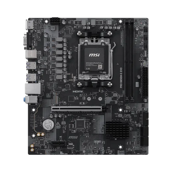 Материнская плата MSI PRO B850M-E EVO B850, AM5, 2*DDR5, 1*PCIEx16, 1*PCIEx1, 1*M.2, 6*USB3.2Gen1, 6*USB2.0, 4*SATA3.0, 2.5G, VGA, HDMI, M-ATX, RTL