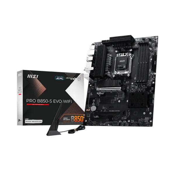 Материнская плата MSI PRO B850-S EVO WIFI B850, AM5, 4*DDR5, 2*PCIEx16, 3*M.2, 2*TypeC, 2*USB3.2Gen2, 4*USB3.2Gen1, 8*USB2.0, 4*SATA3.0, 5G, DP, HDMI, ATX, RTL