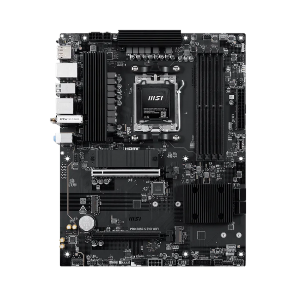 Материнская плата MSI PRO B850-S EVO WIFI B850, AM5, 4*DDR5, 2*PCIEx16, 3*M.2, 2*TypeC, 2*USB3.2Gen2, 4*USB3.2Gen1, 8*USB2.0, 4*SATA3.0, 5G, DP, HDMI, ATX, RTL