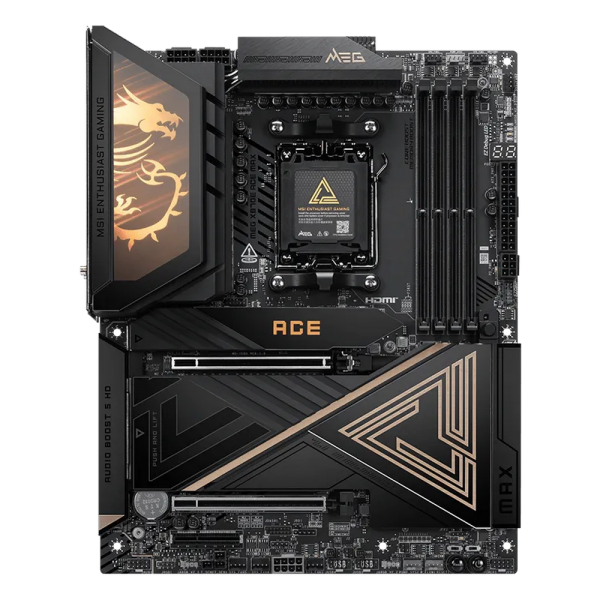 Материнская плата MSI MEG X870E ACE MAX X870E, AM5, 4*DDR5, 2*PCIEx16, 1*PCIEx4, 5*M.2, 3*TypeC, 9*USB3.2Gen2, 4*USB3.2Gen1, 4*USB2.0, 4*SATA3.0, 10G, 5G, 2*Type-C(DP), HDMI, ATX, RTL