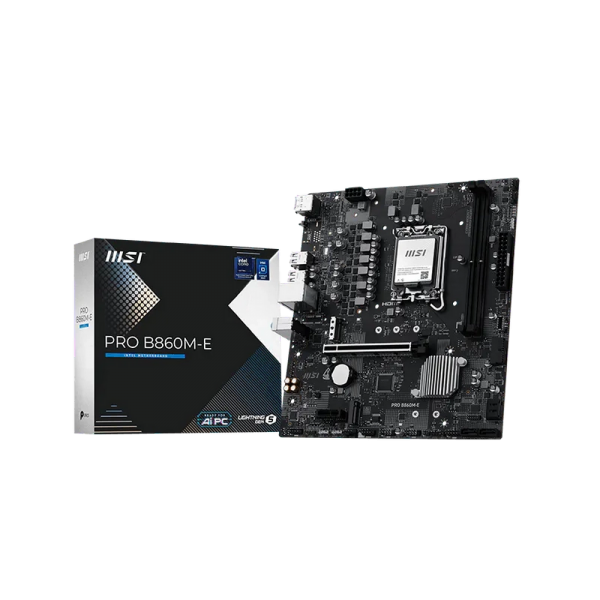 Материнская плата MSI PRO B860M-E B860, LGA1851, 2*DDR5, 1*PCIEx16, 1*PCIEx1, 2*M.2, 1*TypeC, 4*USB3.2Gen1, 8*USB2.0, 4*SATA3.0, 5G, DP, HDMI, M-ATX, RTL