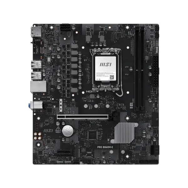 Материнская плата MSI PRO B860M-E B860, LGA1851, 2*DDR5, 1*PCIEx16, 1*PCIEx1, 2*M.2, 1*TypeC, 4*USB3.2Gen1, 8*USB2.0, 4*SATA3.0, 5G, DP, HDMI, M-ATX, RTL