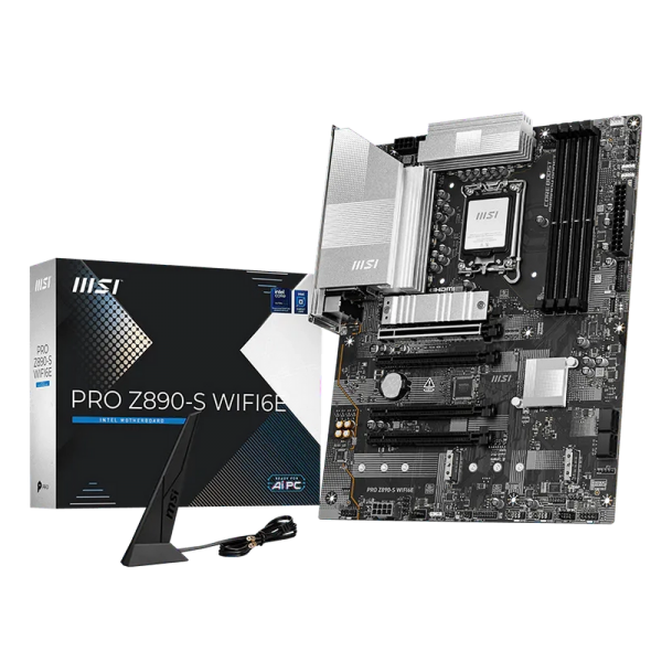 Материнская плата MSI PRO Z890-S WIFI6E Z890, LGA1851, 4*DDR5, 4*PCIEx16, 3*M.2, 2*TypeC, 8*USB3.2 Gen1, 4*USB2.0, 4*SATA3, 2.5G, DP, HDMI, ATX, RTL