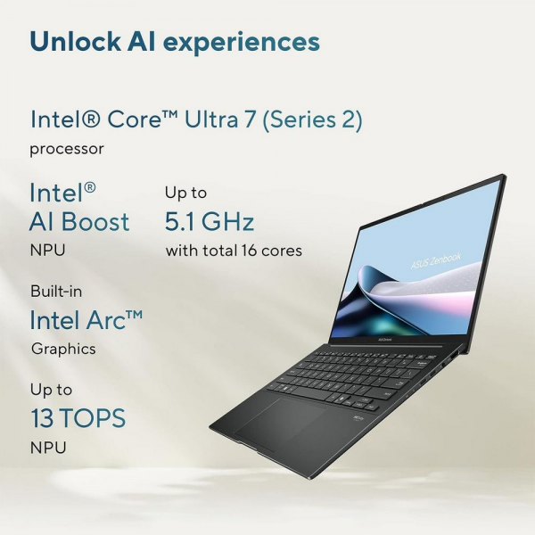 Ноутбук ASUS Zenbook 14 UX3405CA-U7512 Intel Core Ultra 7 255H/16Gb (soldered D5)/SSD512Gb/UMA/14"/OLED/Touch/WUXGA/1920x1200/120Hz/Win11 (SL English)/Grey/1.28kg
