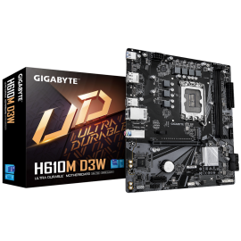 Материнская плата Gigabyte H610M D3W H610, LGA1700, 2*DDR5, 1*PCIEx16, 1*PCIEx1, 1*M.2, 1*TypeC, 3*USB3.2Gen1, 7*USB2.0, 4*SATA3.0, 1G, DP, HDMI, M-ATX, RTL