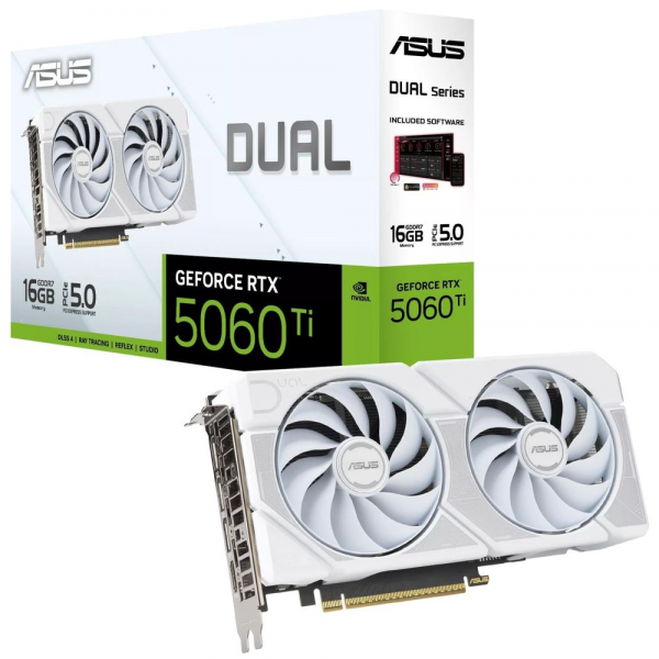 Видеокарта ASUS RTX5060Ti DUAL WHITE OC 16GB GDDR7 128bit 3xDP HDMI 2FAN RTL (DUAL-RTX5060TI-O16G-WHITE)