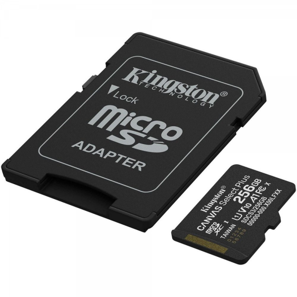 Карта памяти Kingston microSDXC 256GB Kingston Canvas Select Plus Memory Card SDCS3/256GB UHS-I U3 Class 10/V10/A1, Adapter, 150Mb/s, RTL