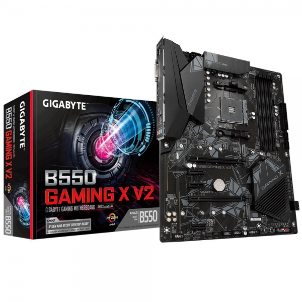 Материнская плата Gigabyte Bad Pack B550 GAMING X V2, Socket AM4, AMD B550, 4xDDR4-3200, DVI-D+HDMI, 2xPCI-Ex16, 3xPCI-Ex1, 4xSATA3(RAID 0/1/10), 2xM.2, 8 Ch Audio, 1xGLan, (2+4)xUSB2.0, (4+2)xUSB3.2, 1xPS/2, ATX, RTL {8} (810702) bp