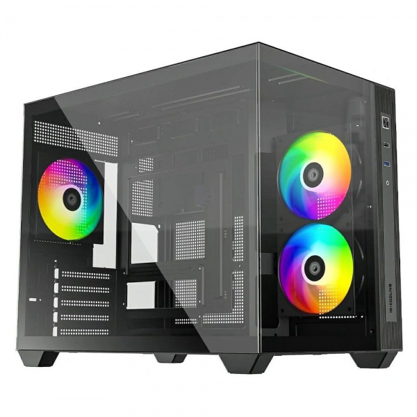 Корпус Case ID-Cooling VIEW 500 ARGB Black mATX/win TG/3 fans/Gen2 Type C/CPU 162mm/GPU 407mm/no PSU