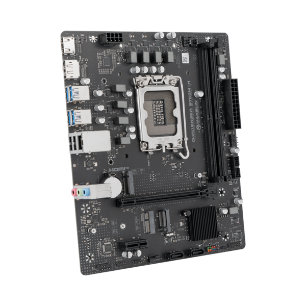 Материнская плата Maxsun MS-Challenger B760M-H B760, LGA1700, 2*DDR4, 1*PCIEx16, 1*PCIEx1, 2*M.2, 2*TypeC, 6*USB3.2Gen1, 4*USB2.0, 3*SATA3.0, 1G, DP, HDMI, M-ATX, RTL