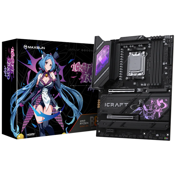 Материнская плата Maxsun MS-iCraft B850 AIGA B850, AM5, 4*DDR5, 2*PCIEx16, 1*PCIEx1, 4*M.2, 2*TypeC, 1*USB3.2Gen1, 4*USB3.2Gen2, 6*USB2.0, 2*SATA3.0, 5G, DP, HDMI, ATX, RTL