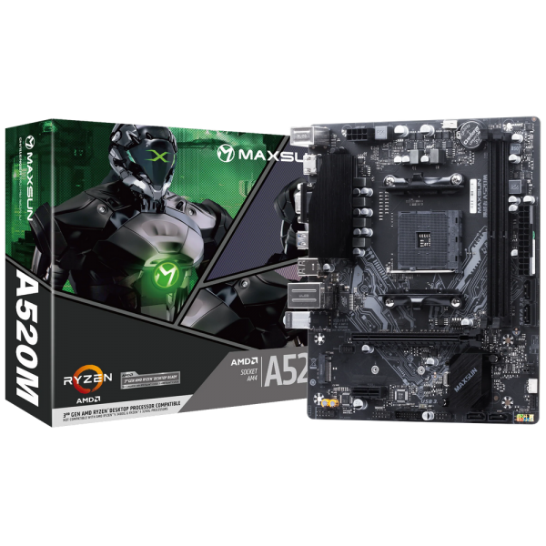 Материнская плата Maxsun MS-Challenger A520M A520, AM4, 2xDDR4, 1*PCIEx16, 1*PCIEx1, 1*M.2, 4*USB3.2Gen1, 6*USB2.0, 3*SATA3.0, 1G, VGA, HDMI, M-ATX, RTL