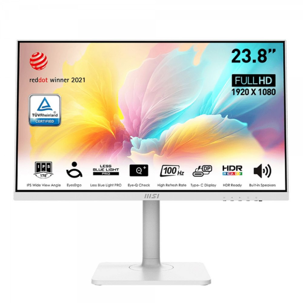 Монитор Bad Pack 23.8" MSI Modern MD2412PW IPS, 1920x1080, 100Hz, 4ms, 300сd/m, 1000:1, HDR | HDMI(1.4b), Type-C(PD-15W) | HAS, Pivot, Swivel, ExPSU, Speakers, Vesa 75, White bp