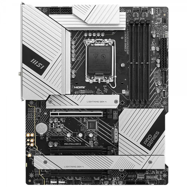 Материнская плата MSI PRO Z790-A WIFI II Z790, LGA1700, 4*DDR5, 3*PCIEx16, 1*PCIEx1, 4*M.2, 2*TypeC, 3*USB3.2 Gen2, 4*USB3.2 Gen1, 6*USB2.0, 6*SATA3, 2.5G, DP, HDMI, ATX, RTL